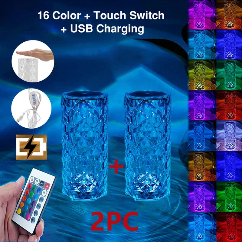 Lampe Cristal Diamant – Tactile, Jusqu'à 16 Couleurs