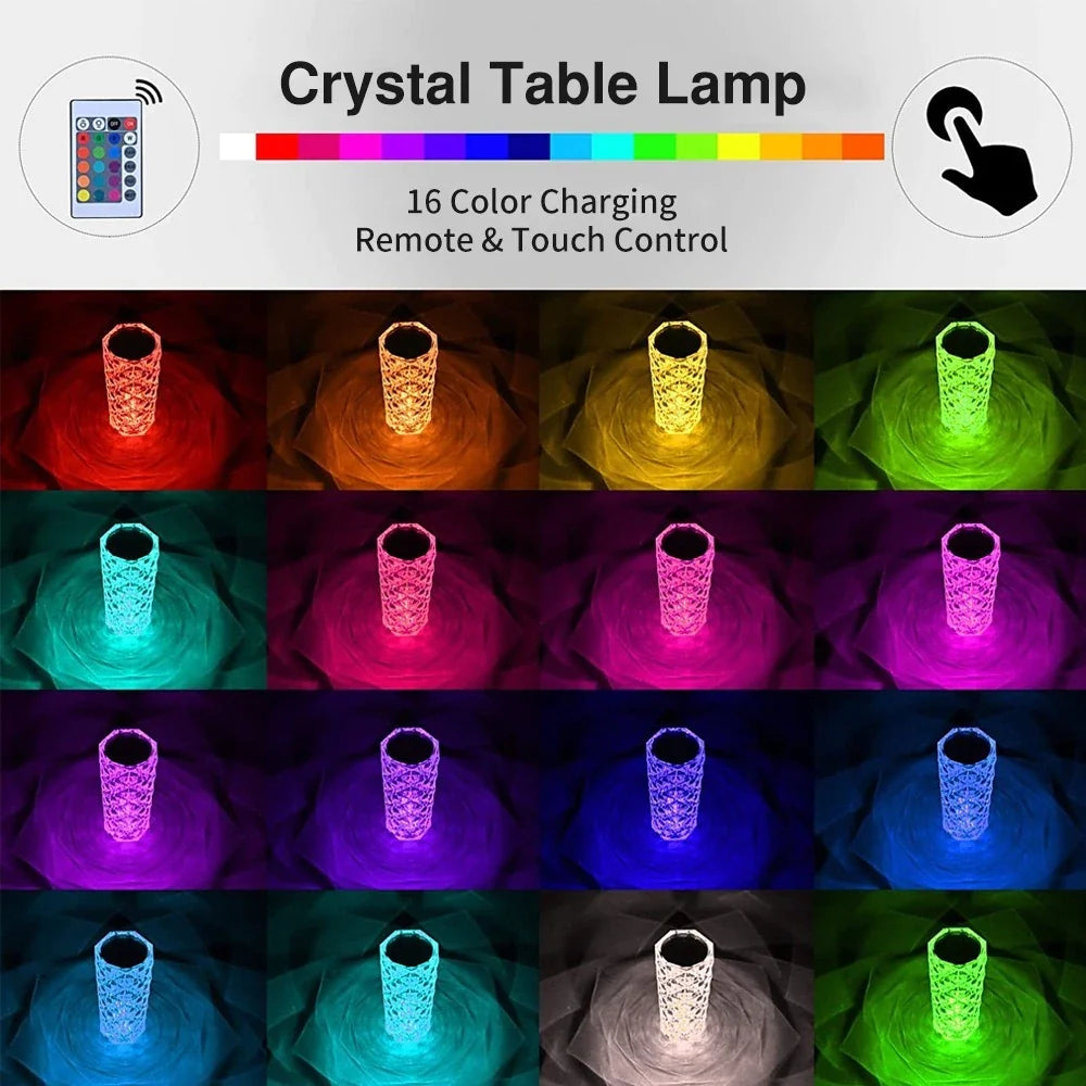 Lampe Cristal Diamant – Tactile, Jusqu'à 16 Couleurs