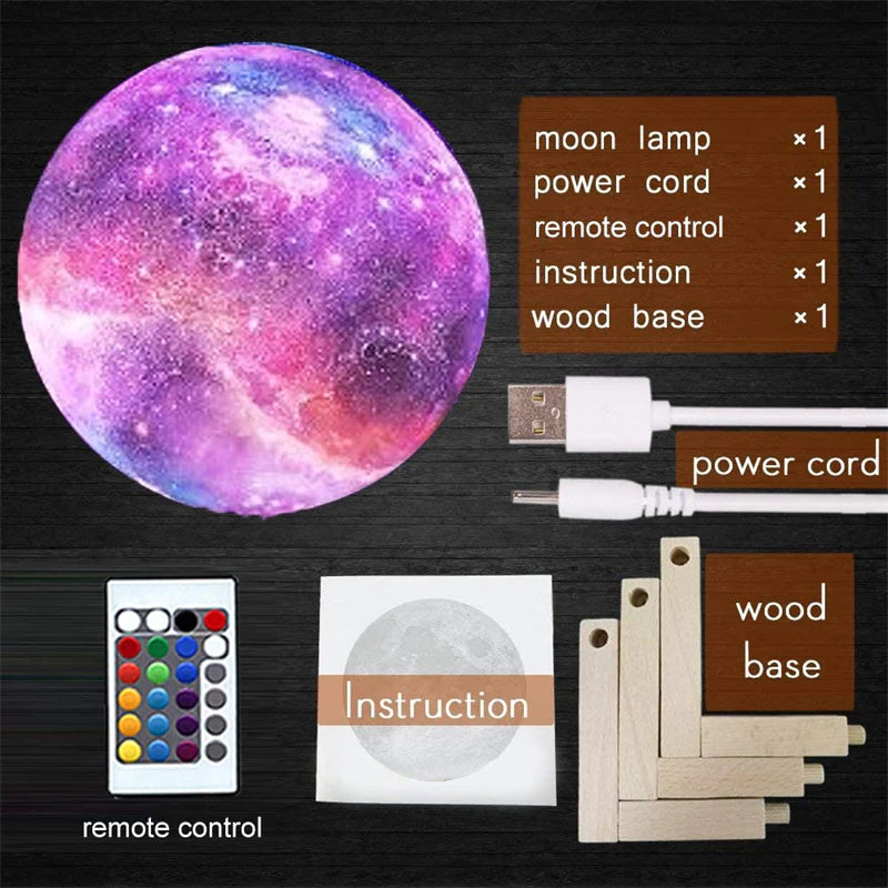 Lampe Lune 3D Galaxie – 16 Couleurs & Télécommande