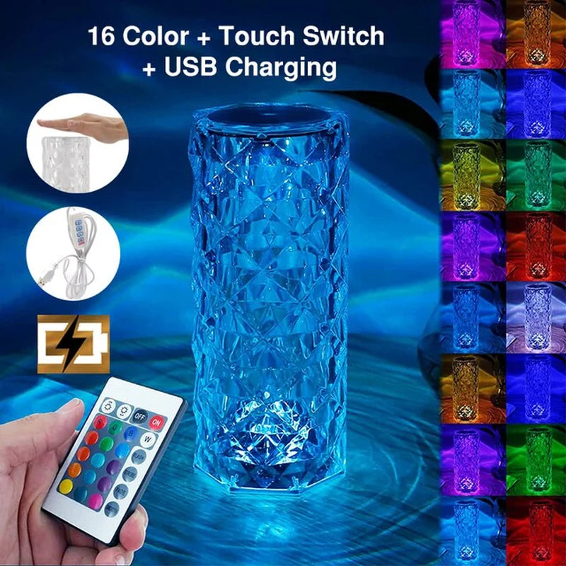 Lampe Cristal Diamant – Tactile, Jusqu'à 16 Couleurs