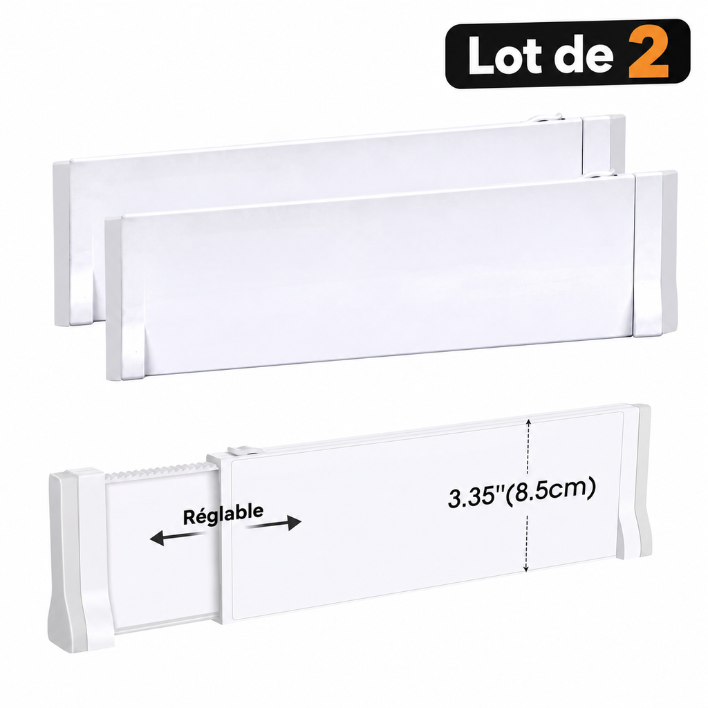 Lot de 2 séparateurs de tiroir ajustables blancs, largeur réglable