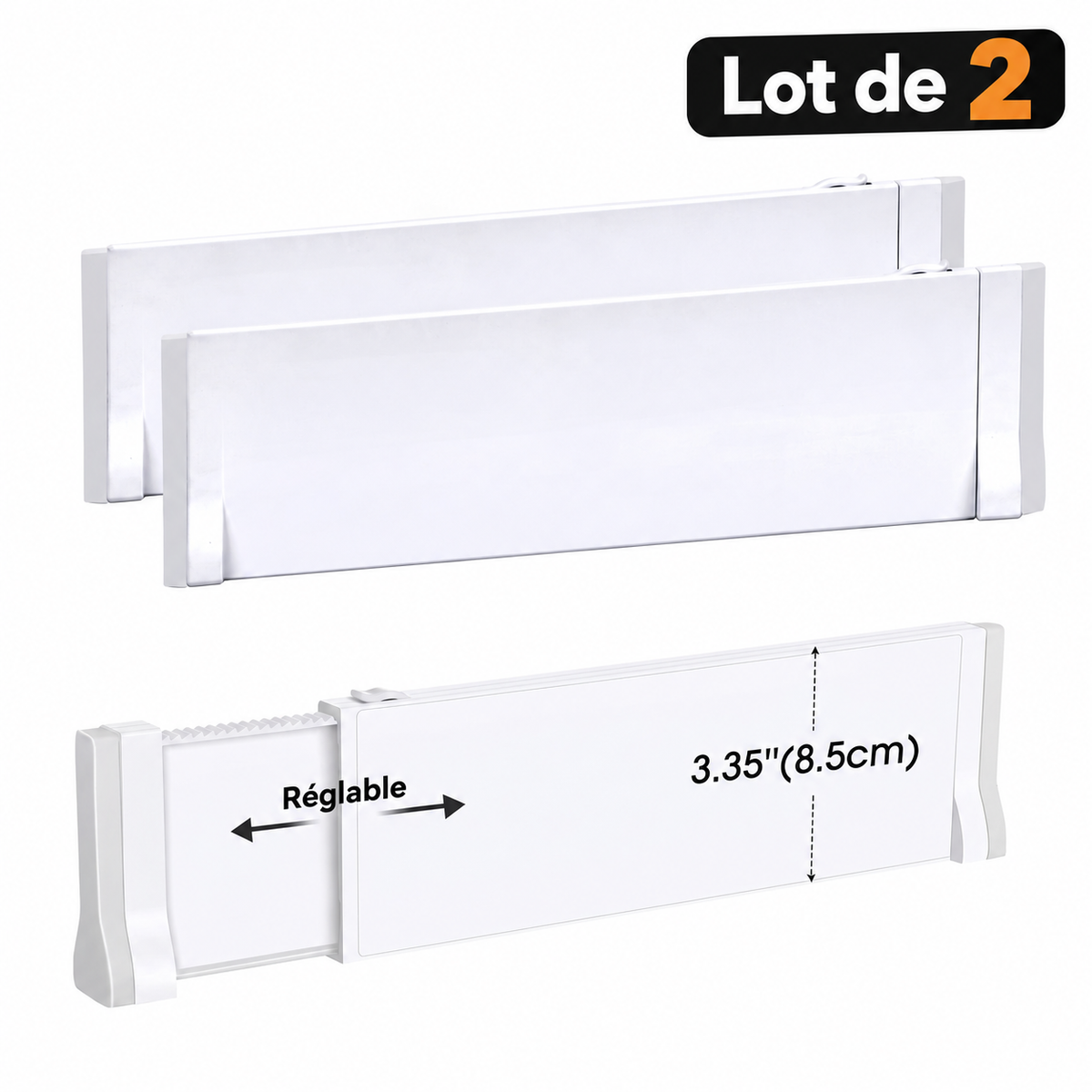 Lot de 2 séparateurs de tiroir ajustables blancs, largeur réglable